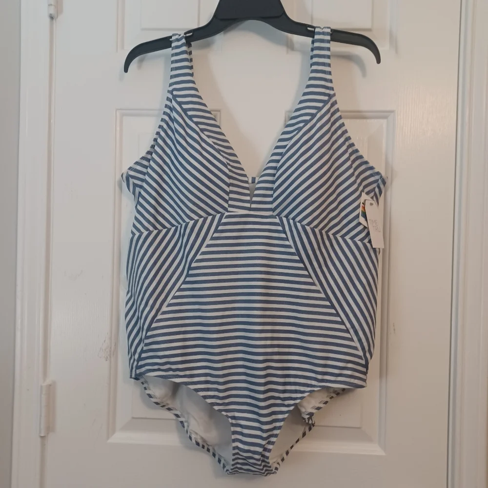 Stripped 1pc Nautical Swimsuit Plus Sz 2X